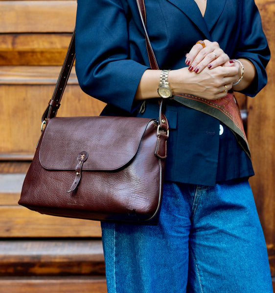 Handmade Full Grain Leather Crossbody Bag - Made in Italy