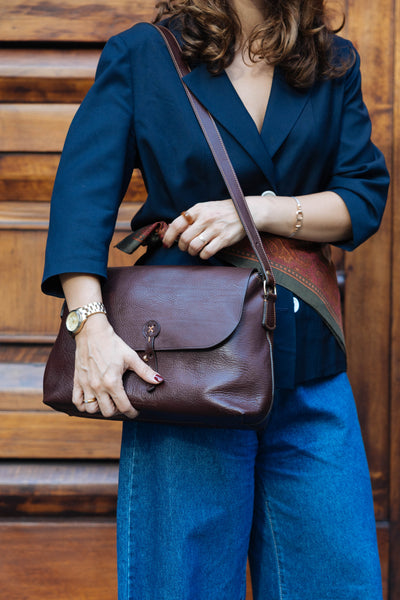 Handmade Full Grain Leather Crossbody Bag - Made in Italy