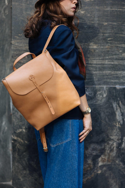 Handmade Full Grain Leather Backpack: Vintage Style Rucksack