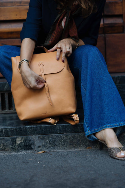 Handmade Full Grain Leather Backpack: Vintage Style Rucksack