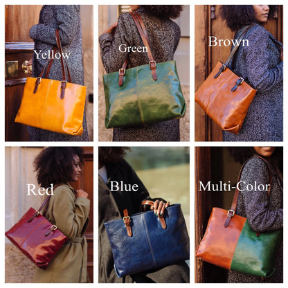 Handmade Blue Leather Tote Bag: Italian Leather Handbag