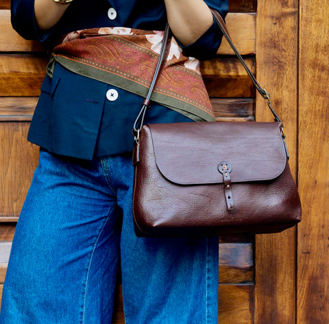 Handmade Full Grain Leather Crossbody Bag - Made in Italy