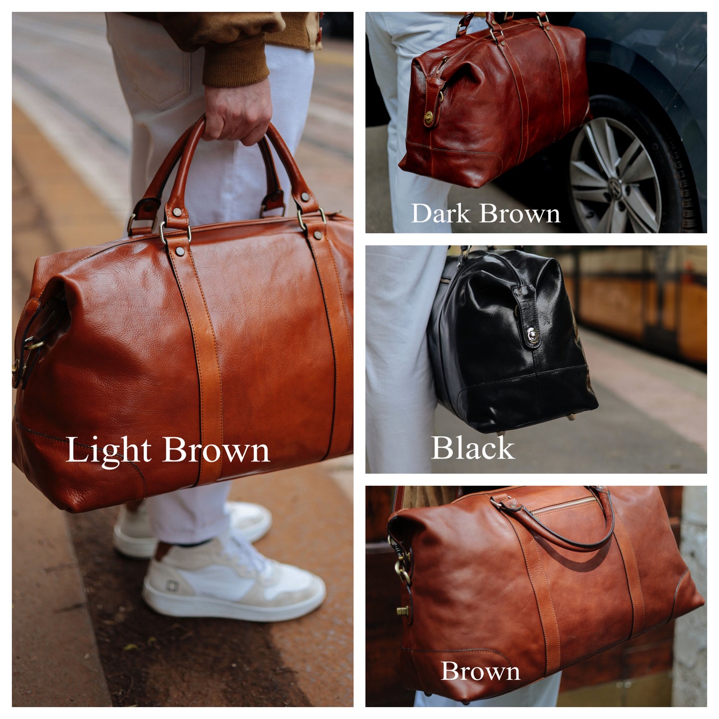 Handcrafted Italian Leather Duffle Bag: Brown Leather Weekender
