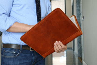 Italian Leather Document Organizer: Handcrafted Portfolio Tablet Case