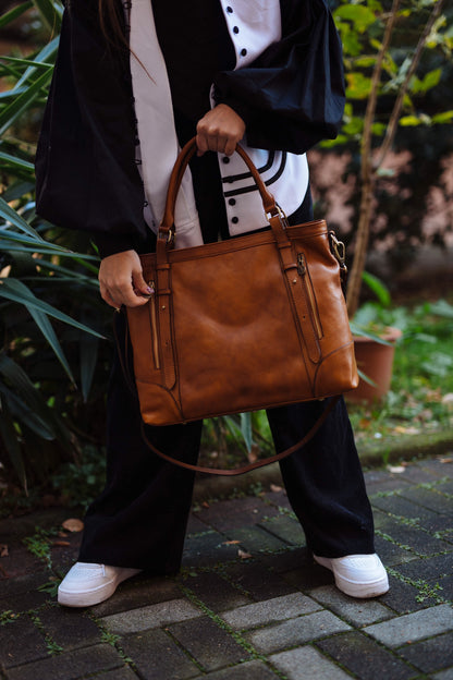Handmade Italian Leather Tote Bag: Brown Cowhide Crossbody Handbag