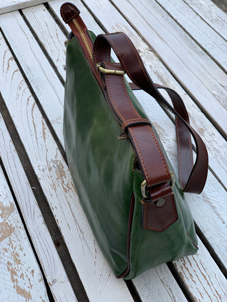 Green Leather Crossbody Bag: Handmade Italian Messenger Bag