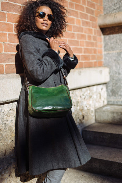 Green Leather Crossbody Bag: Handmade Italian Messenger Bag