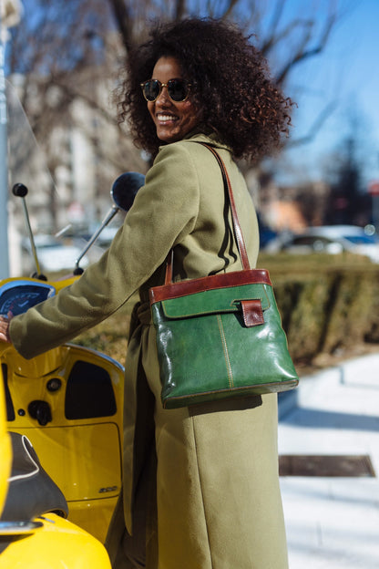Green Leather Handbag: Handmade Italian Leather Everyday Bag