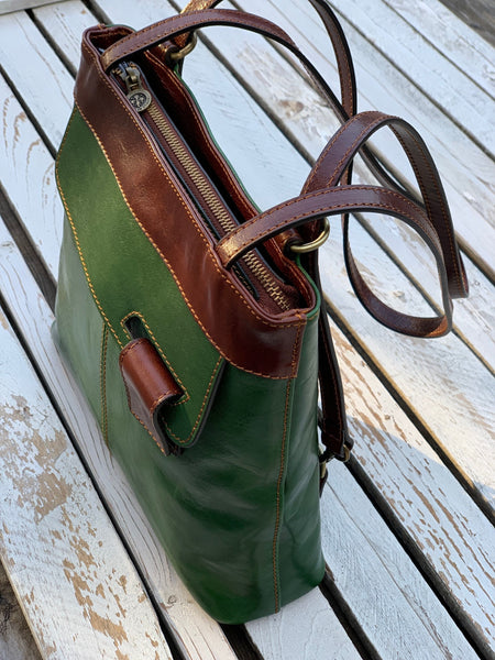 Green Leather Handbag: Handmade Italian Leather Everyday Bag
