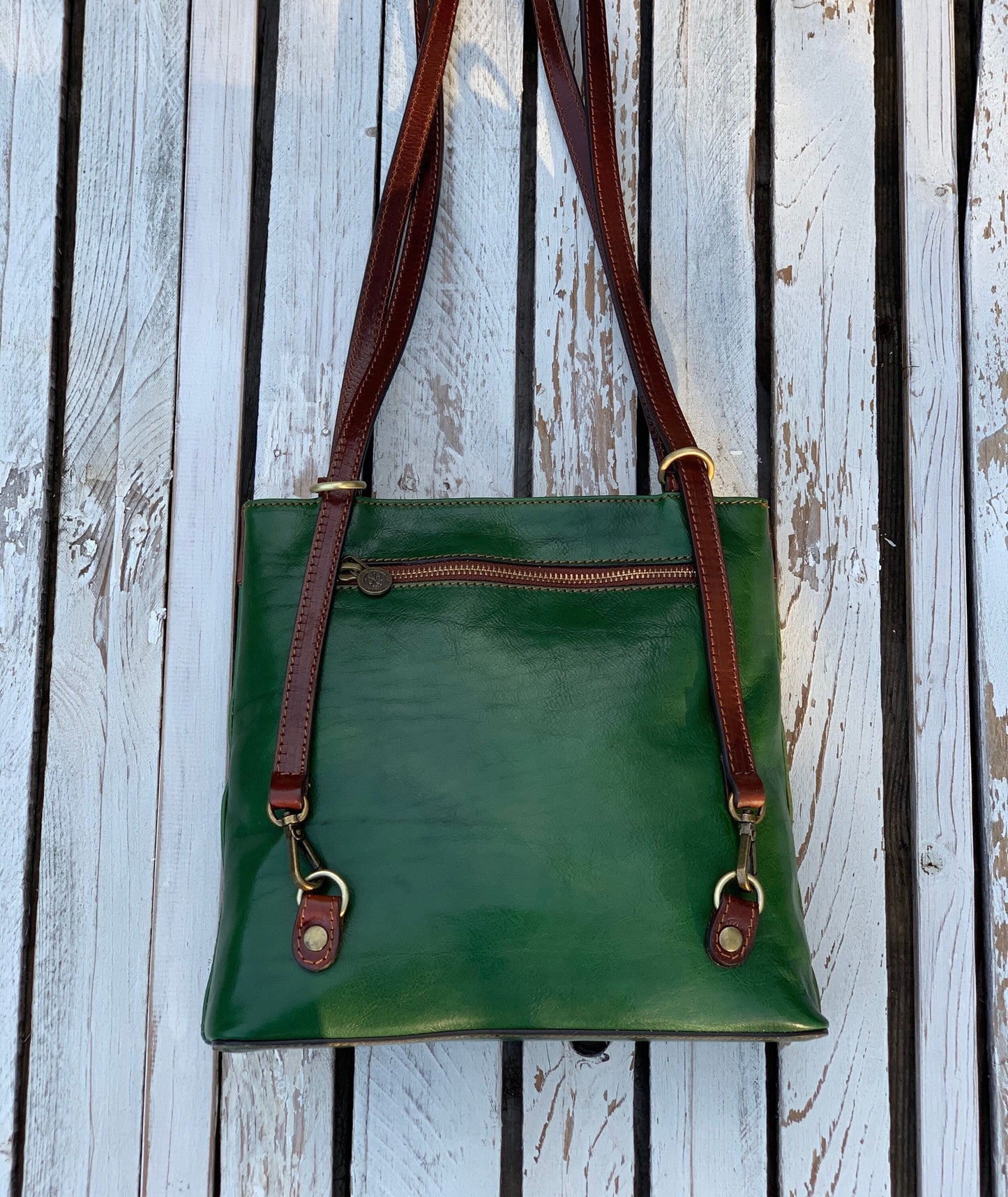 Green Leather Handbag: Handmade Italian Leather Everyday Bag