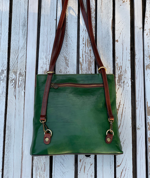 Green Leather Handbag: Handmade Italian Leather Everyday Bag