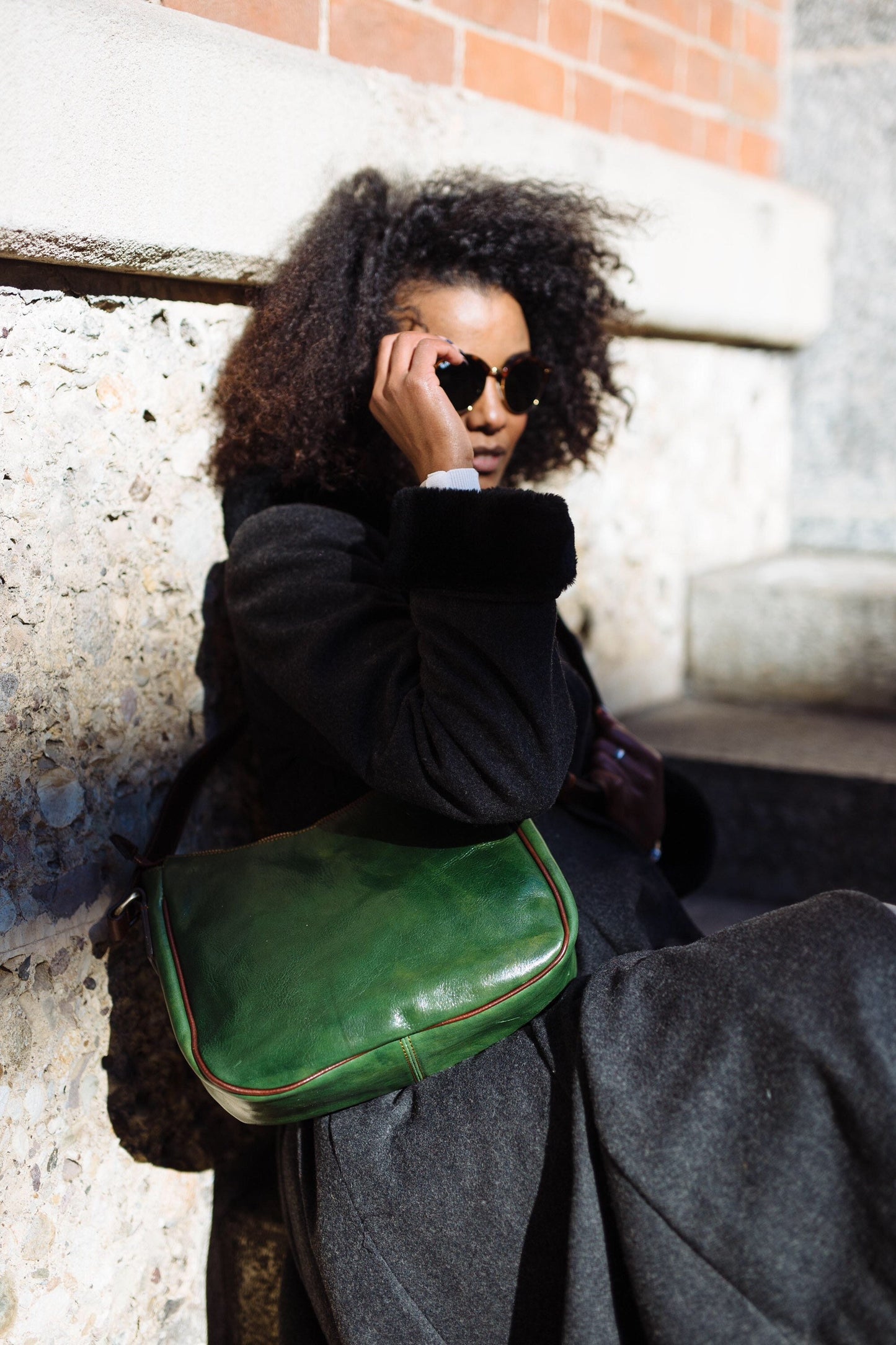 Green Leather Crossbody Bag: Handmade Italian Messenger Bag