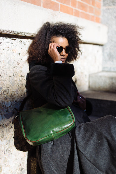 Green Leather Crossbody Bag: Handmade Italian Messenger Bag