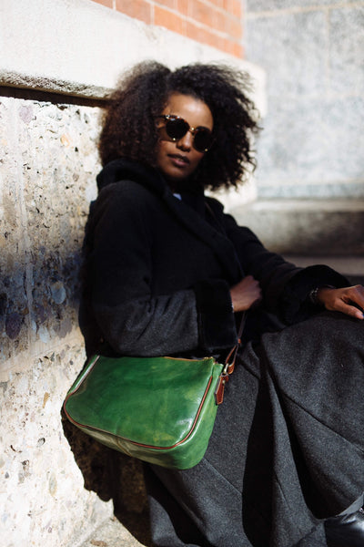 Green Leather Crossbody Bag: Handmade Italian Messenger Bag