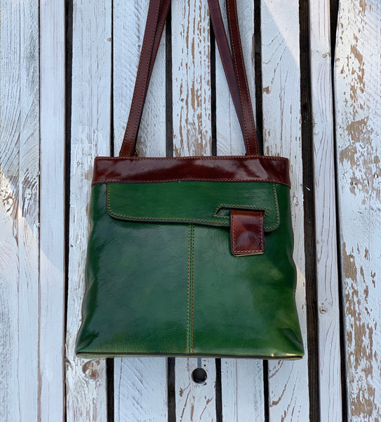 Green Leather Handbag: Handmade Italian Leather Everyday Bag