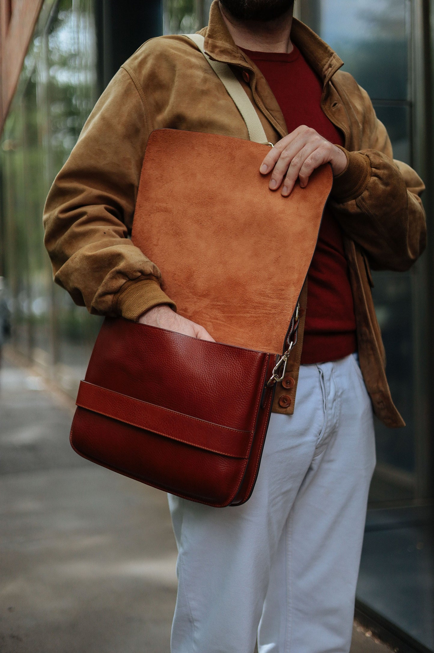 Handmade Full Grain Leather Crossbody Messenger Bag - Made in Italy