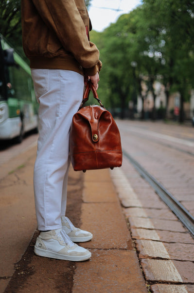 Handcrafted Italian Leather Duffle Bag: Brown Leather Weekender