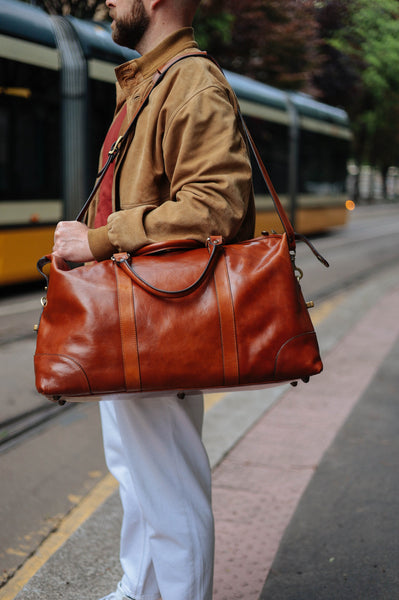 Handcrafted Italian Leather Duffle Bag: Brown Leather Weekender