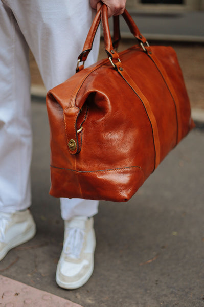 Handcrafted Italian Leather Duffle Bag: Brown Leather Weekender