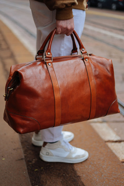 Handcrafted Italian Leather Duffle Bag: Brown Leather Weekender