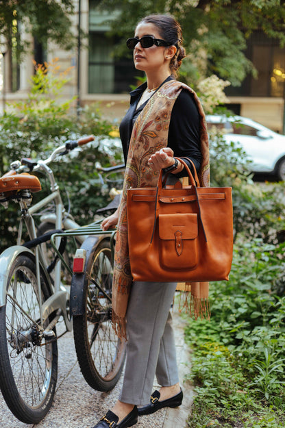Handmade Leather Tote Bag: Elegant Italian Leather Handbag