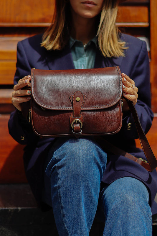 Handmade Full Grain Leather Crossbody Bag - Elegant Italian Handbag