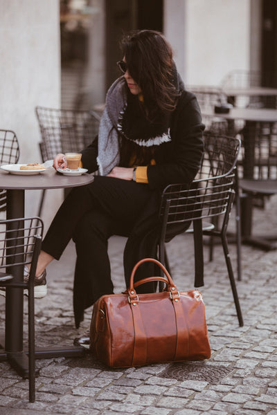 Italian Leather Duffle Bag: Handcrafted Brown Leather Weekender