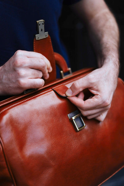 Handmade Full Grain Leather Doctor Bag: Top Handle Medical Bag