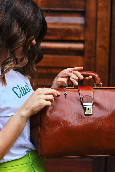 Handmade Full Grain Leather Doctor Bag: Top Handle Medical Bag