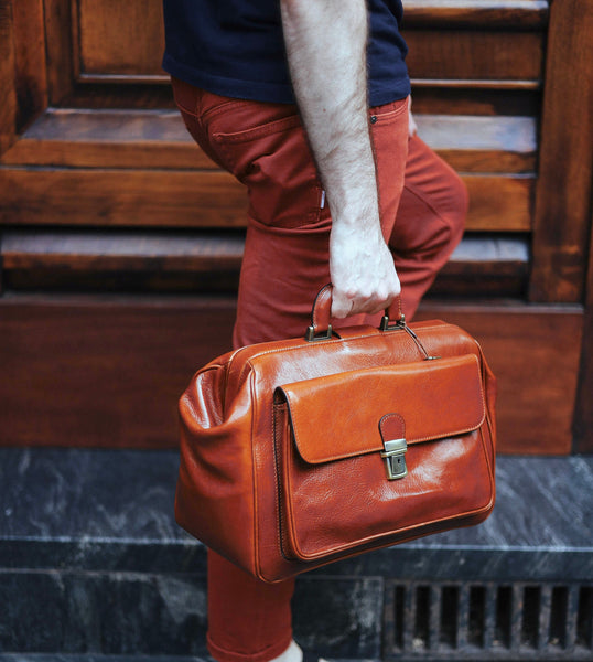 Handmade Full Grain Leather Doctor Bag: Top Handle Medical Bag