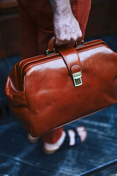 Handmade Full Grain Leather Doctor Bag: Top Handle Medical Bag