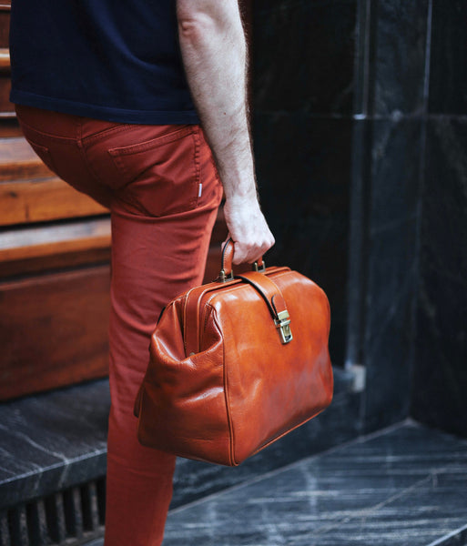 Handmade Full Grain Leather Doctor Bag: Top Handle Medical Bag