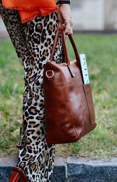 Handmade Leather Tote Bag: Italian Full Grain, Padded Laptop Compartment