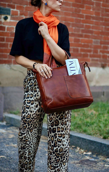 Handmade Leather Tote Bag: Italian Full Grain, Padded Laptop Compartment