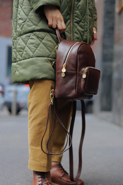 Handmade Full Grain Leather Backpack: Small Vintage Rucksack