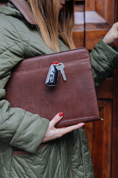 Handcrafted Leather Portfolio: 13' Laptop Document Organizer